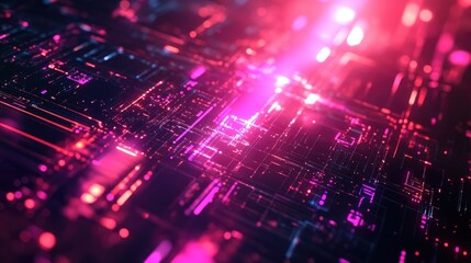 Poster - Dynamic abstract technology connections with bright neon highlights in a digital backdrop