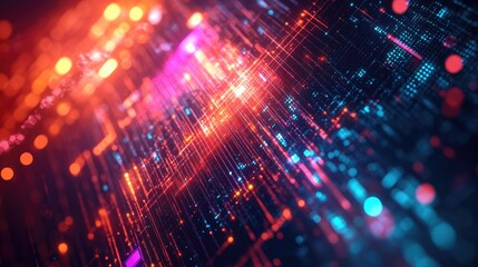 Poster - dynamic abstract technology connections with bright neon highlights in a digital backdrop