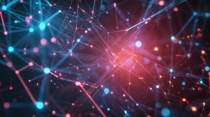 Poster - dynamic abstract technology connections with bright neon highlights in a digital backdrop