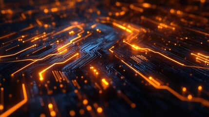 Poster - dynamic abstract technology connections with glowing circuits and vibrant data streams