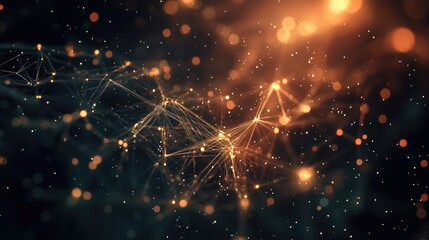 Poster - futuristic network of interconnected glowing nodes and lines in a dark abstract space