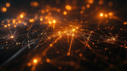 Poster - Futuristic network of interconnected glowing nodes and lines in a dark abstract space
