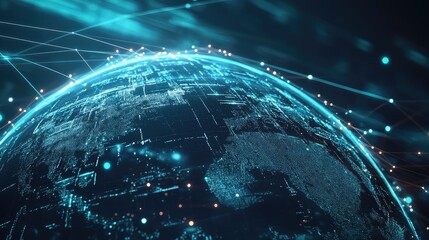 Poster - Global network background, Communication technology for internet business. Global world network and telecommunication on earth cryptocurrency