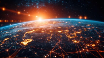 Poster - Global network background, Communication technology for internet business. Global world network and telecommunication on earth cryptocurrency