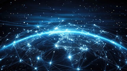 Poster - Global network background, Communication technology for internet business. Global world network and telecommunication on earth cryptocurrency