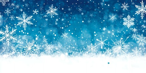 Poster - White snowflakes fall on a blue winter sky.
