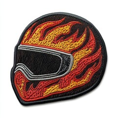 flame design on a racing helmet embroidered patch badge on isolated white background, vector badge a