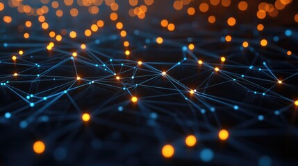 Poster - high-tech network with intricate glowing technology connections in a dynamic digital environment