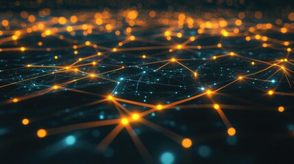 Poster - high-tech network with intricate glowing technology connections in a dynamic digital environment