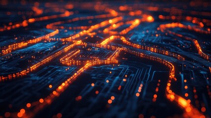 Poster - High-tech technology concept with luminous connections and intricate data streams