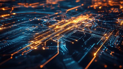 Poster - High-tech technology concept with luminous connections and intricate data streams