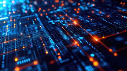 Poster - High-tech technology connections forming a dynamic, illuminated digital pattern