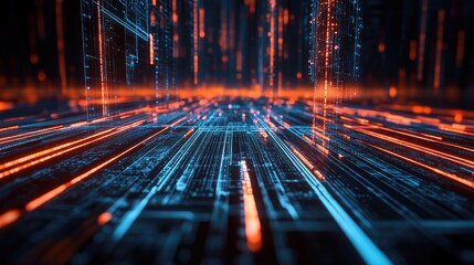 Poster - High-tech technology connections forming a dynamic, illuminated digital pattern