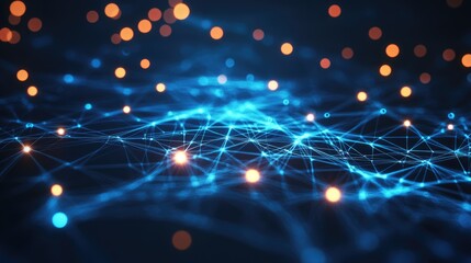 Poster - high-tech network with intricate glowing technology connections in a dynamic digital environment