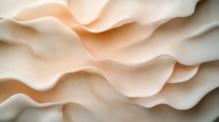 Poster - Flowing beige fabric waves mimic a peaceful, serene landscape. The soft undulations in warm lighting evoke a sense of tranquility and gentle movement.
