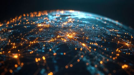 Poster - modern representation of a global network with illuminated connections spanning across a 3d earth mo