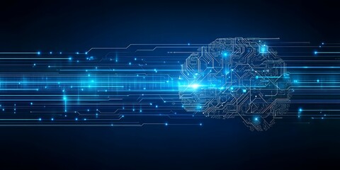Poster - Digital brain with glowing lines