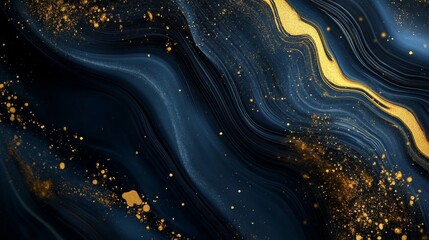 Poster - Abstract background with dark blue and gold hues, featuring intricate patterns and shimmering particles.