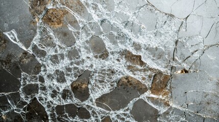Abstract pattern of shattered glass with a gray background.
