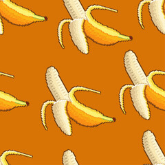 Poster - Pixel banana pattern. Vector bright fruit and pixel pattern.