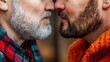 © JoxyAimages - Two older men with beards, one white and one dark, lean in close nose-to-nose, conveying a sense of connection and understanding, with detailed skin textures.