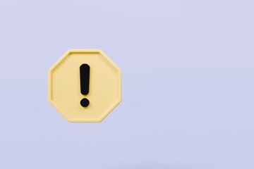 Wall Mural - 3d warning caution icon sign symbol isolated on purple background. error alert safety concept.3d min