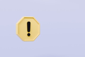Wall Mural - 3d warning caution icon sign symbol isolated on purple background. error alert safety concept.3d min