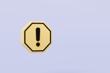 Wall Mural - 3d warning caution icon sign symbol isolated on purple background. error alert safety concept.3d min