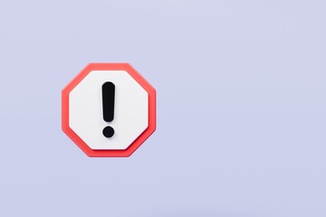 Wall Mural - 3d warning caution icon sign symbol isolated on purple background. error alert safety concept.3d min