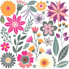 Wall Mural - botanical seamless pattern, vector illustration hand drawn style, doodle flowers background, minimal