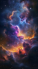 Wall Mural - a nebula displaying various colors while powerfully shining in the darkness, set against the cosmic 