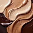 © Donald - dark brown and beige glossy foundation for skin close up smears foundation gradient cosmetic liquid product background skin tone swatches makeup concept generative ai