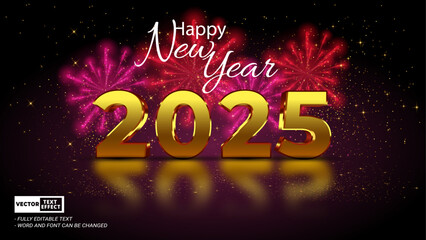 Aufkleber - Happy new year 2025 celebrate luxury gold elegant style gradient 3d editable vector text effect with new year firework and gold sparkle element