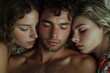 © Michael - young macho playboy man in bed with two woman