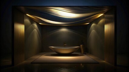 Sticker - A Modern Bathroom with a Wavy Golden Ceiling and a Bathtub