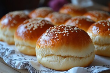 Freshly baked buns resting on a kitchen towel