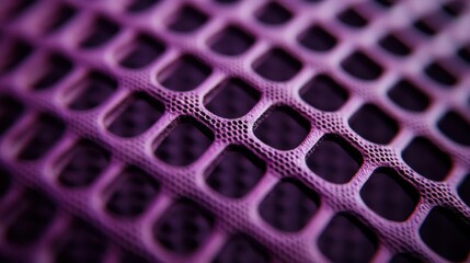 A macro photograph revealing the intricate and vibrant texture of a purple net, focusing on its structure and design elements, captured with artistic precision.