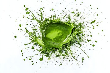 Green splash of liquid on white background