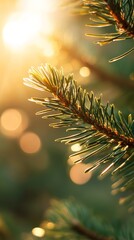 Poster - Golden hour light filtering through pine needles, creating a festive atmosphere.