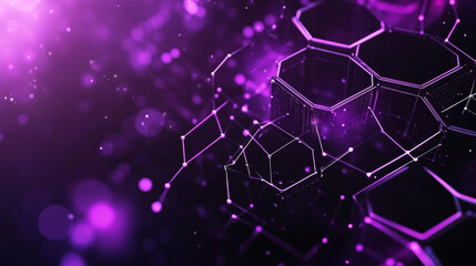 Poster - a futuristic background with dark purple hexagonal shapes, like a honeycomb. it represents blockchai