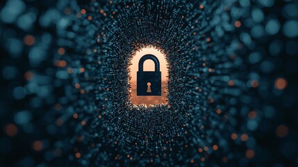 Poster - A digital lock surrounded by glowing particles, symbolizing security and protection in a technology-driven world.