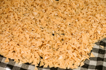 noodles for soup and ravioli made from homemade egg phyllo dough,