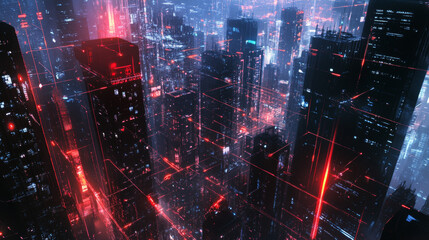 Wall Mural - A futuristic city connected by glowing lines, showcasing the power of big data and fast communication technology.