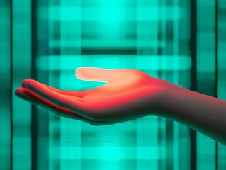 Poster - A glowing hand reaches out against a vibrant, abstract background, symbolizing connection and technology in a digital age.