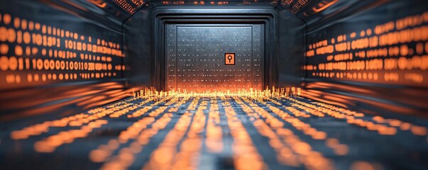 Poster - Abstract view of a futuristic digital tunnel with glowing elements, representing technology and innovation.
