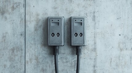 A pair of modern power switches are located on a concrete surface, showcasing the blend of contemporary design with utilitarian principles effectively.