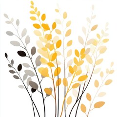 Wall Mural - Golden and Gray Watercolor Leaf Branch Clipart Illustration