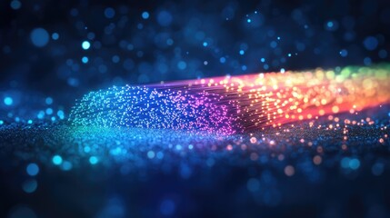 Wall Mural - Vibrant Fiber Optic Cables with Colorful Bokeh and Blurred Light Effects