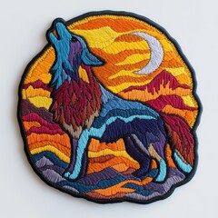 howling wolf embroidered patch badge on isolated white background, vector badge and patch collection