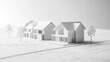 © Zidan - A row of white model houses on a blueprint, representing a new development or neighborhood.